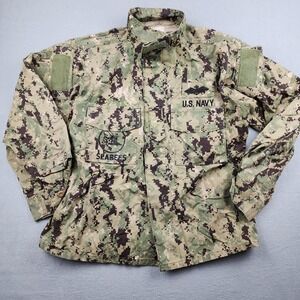 US Navy Shirt Mens M Green Camo NWU Type III Seabees API Military Uniform Top